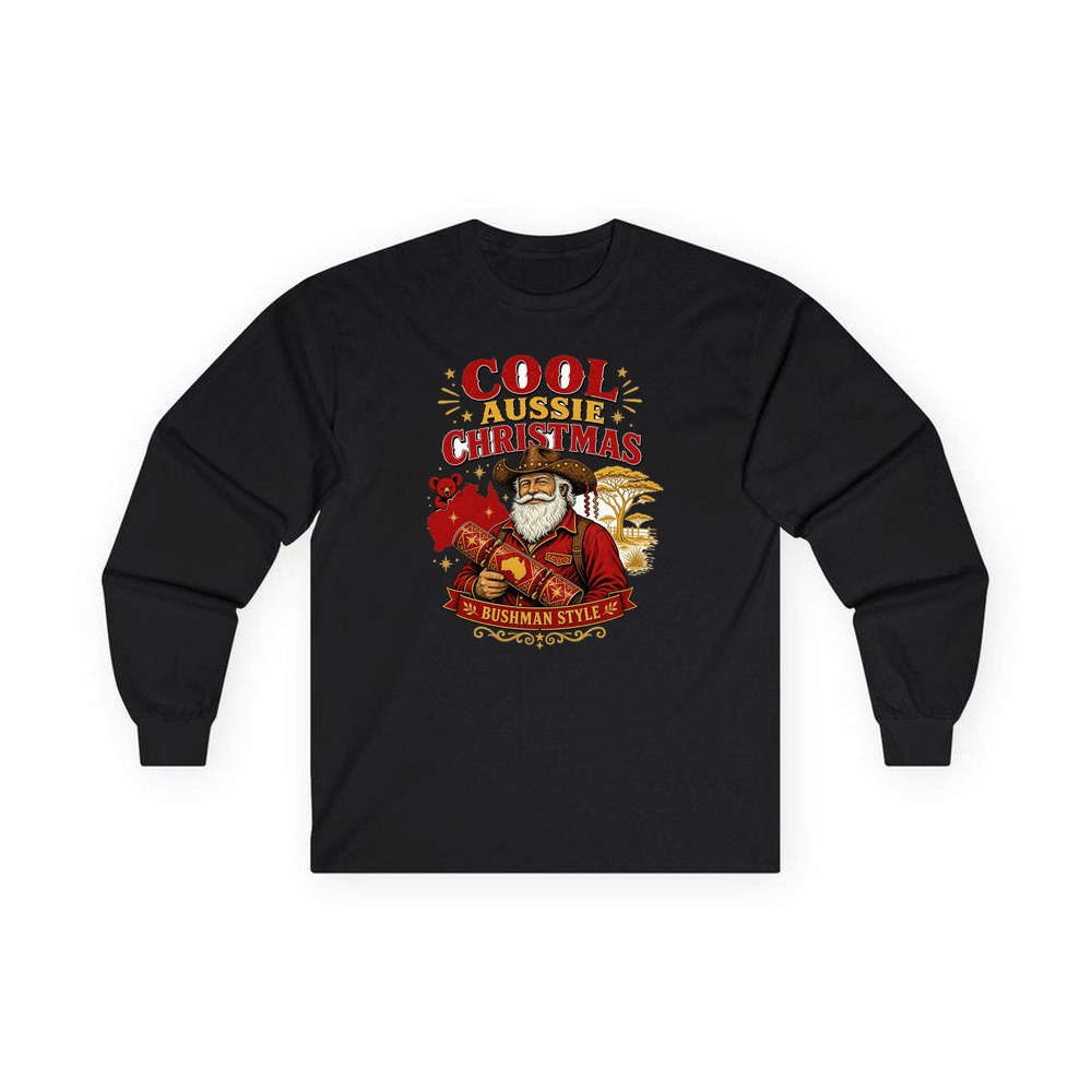 Bushman Santa Christmas Cracker personalised long sleeve Christmas T-shirt in black