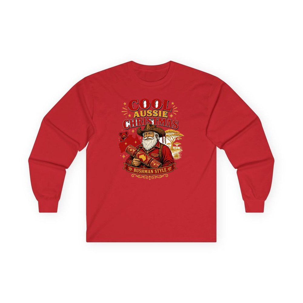Bushman Santa Christmas Cracker personalised long sleeve Christmas T-shirt in red