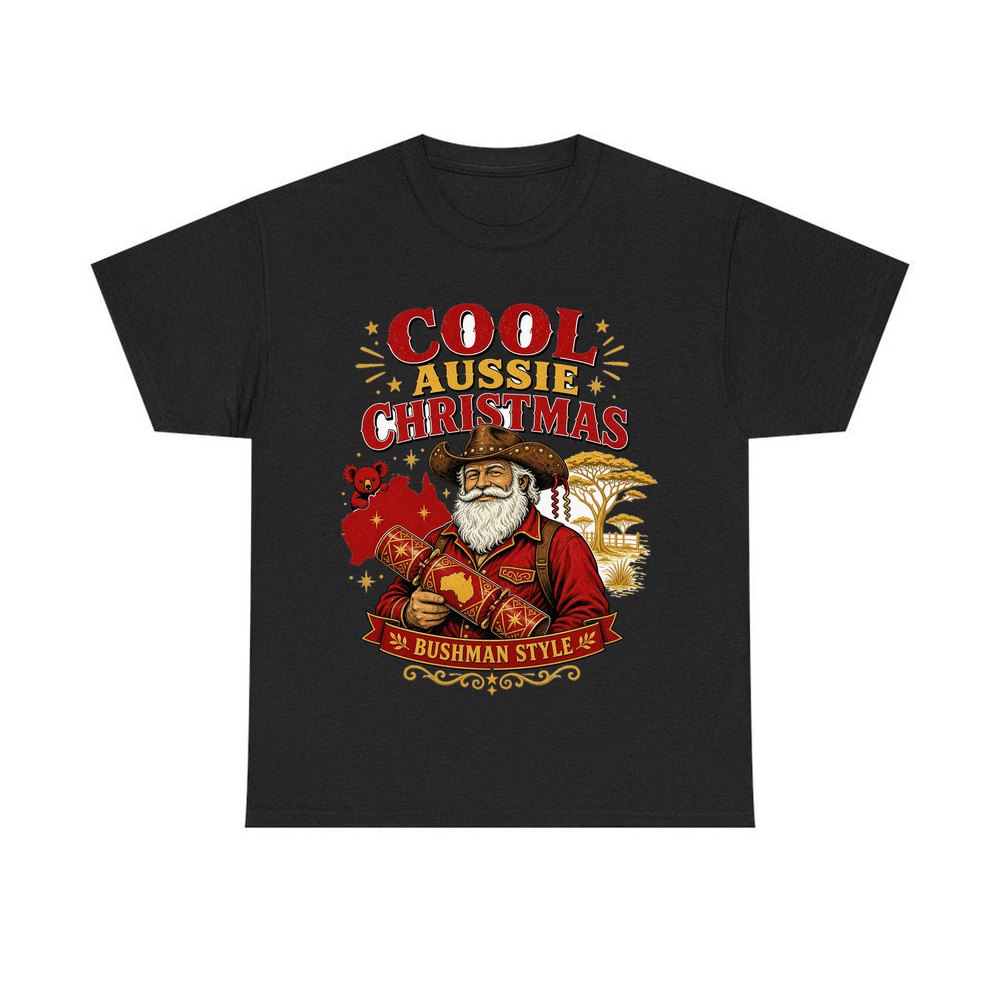 Bushman Santa Christmas Cracker personalised Christmas T-shirt in black