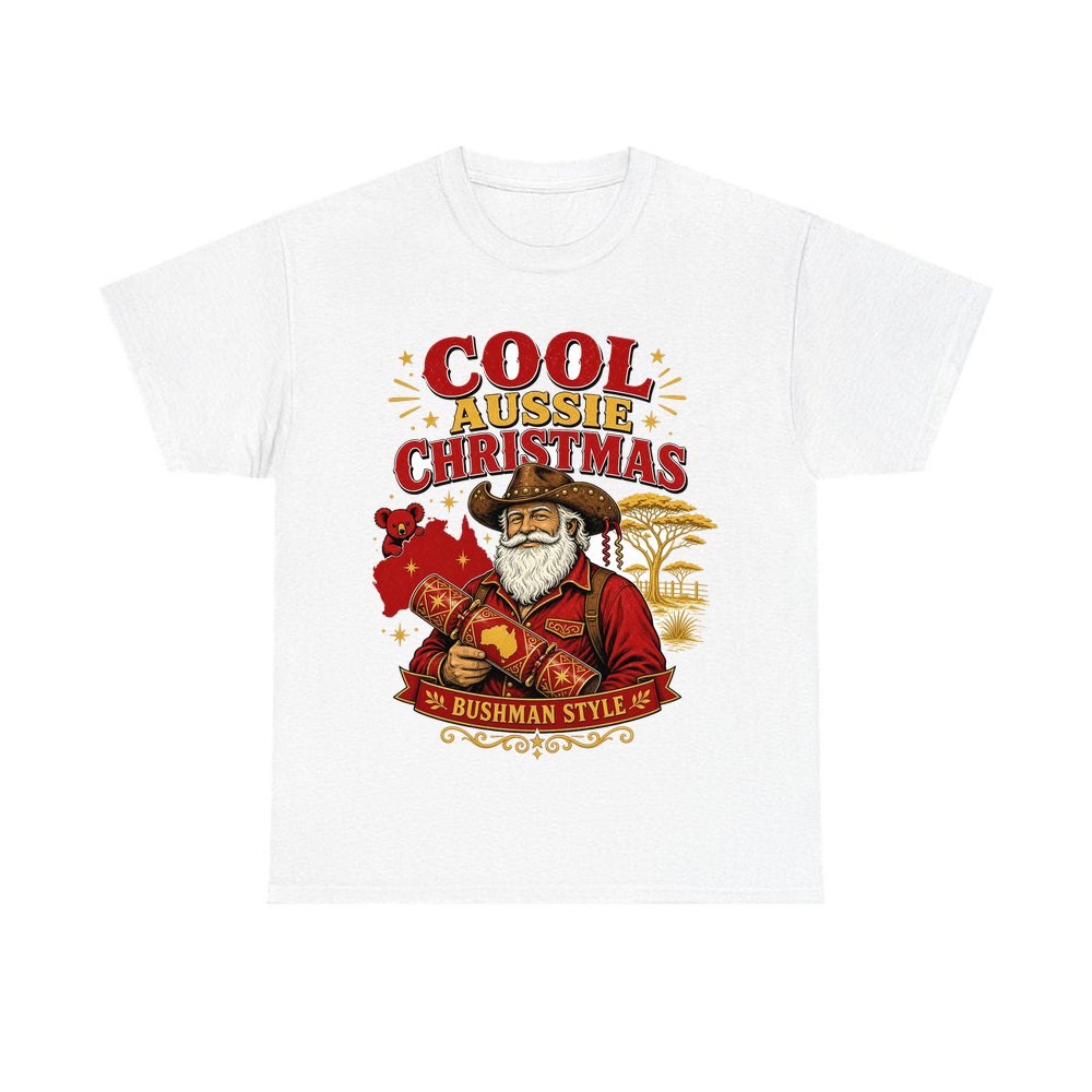 Bushman Santa Christmas Cracker personalised Christmas T-shirt in white