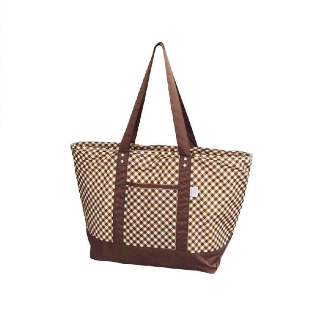 Large Insulated Cooler Shopping Tote, 52 x 18 x 30 cm, Brown Grid