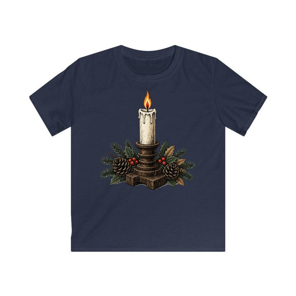 Candle In Wooden Holder personalised kids Christmas tee in navy