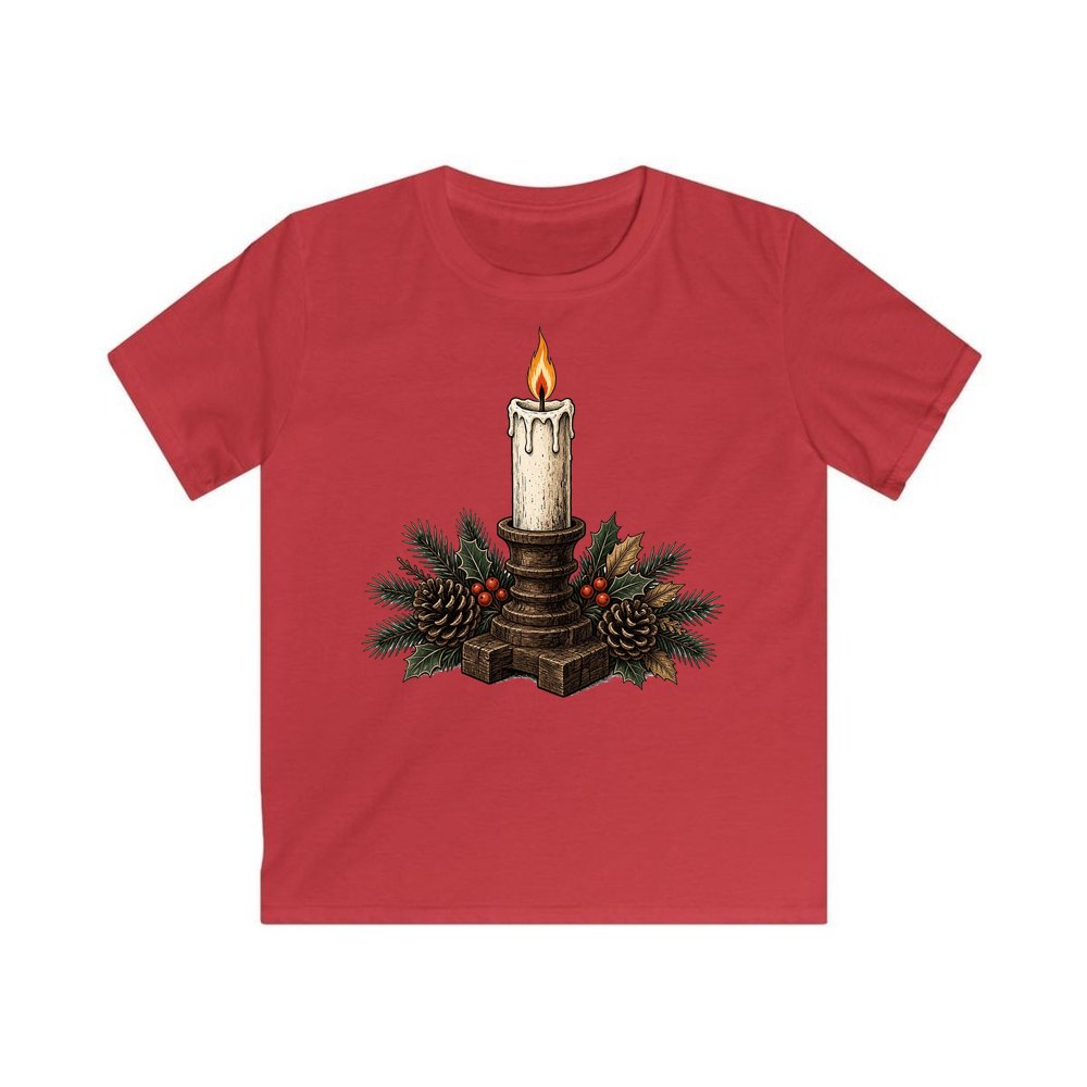 Candle In Wooden Holder personalised kids Christmas tee in red