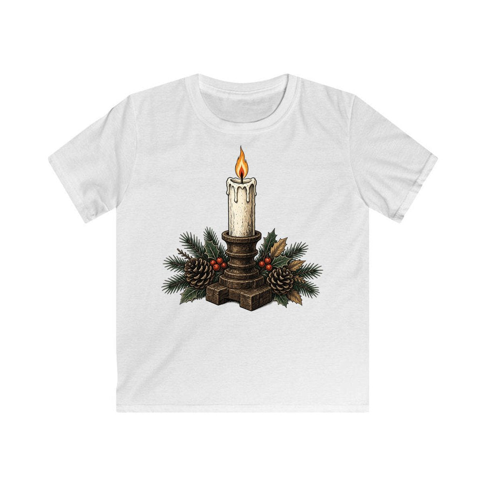 Candle In Wooden Holder personalised kids Christmas tee in white