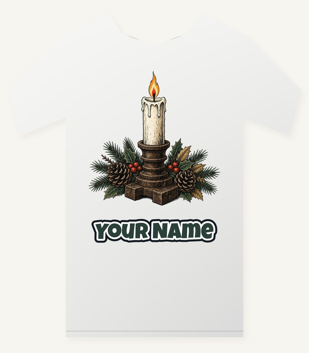 Candle In Wooden Holder Personalised Christmas T-Shirt and Hoodie