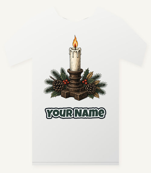 Candle In Wooden Holder Personalised Christmas T-Shirt and Hoodie