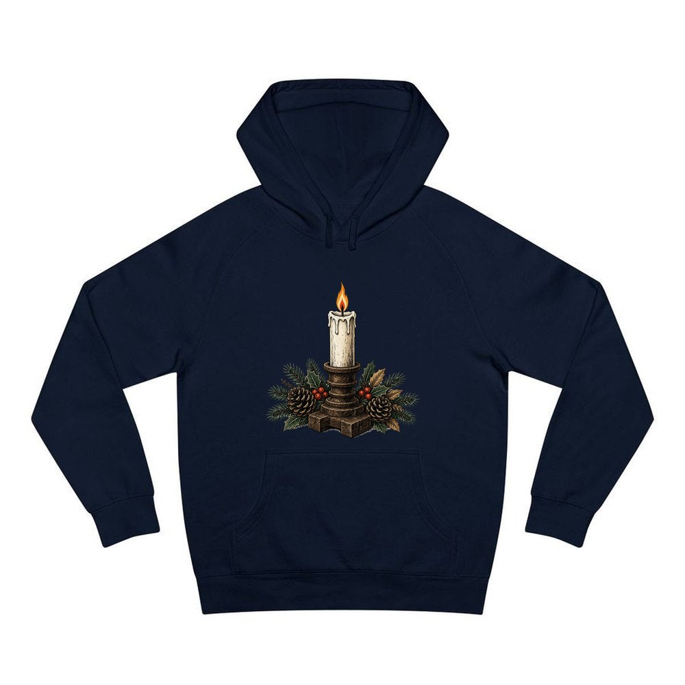 Candle In Wooden Holder personalised Christmas hoodie in navy
