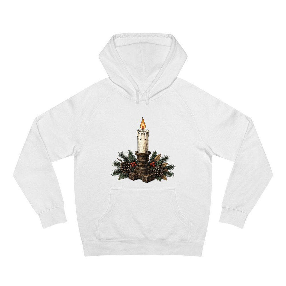 Candle In Wooden Holder personalised Christmas hoodie in white