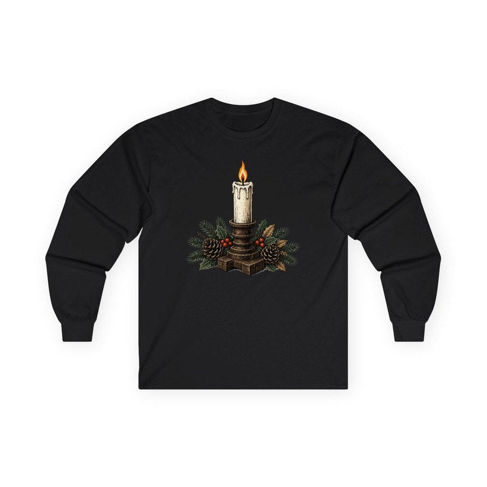 Candle In Wooden Holder personalised long sleeve Christmas T-shirt in black