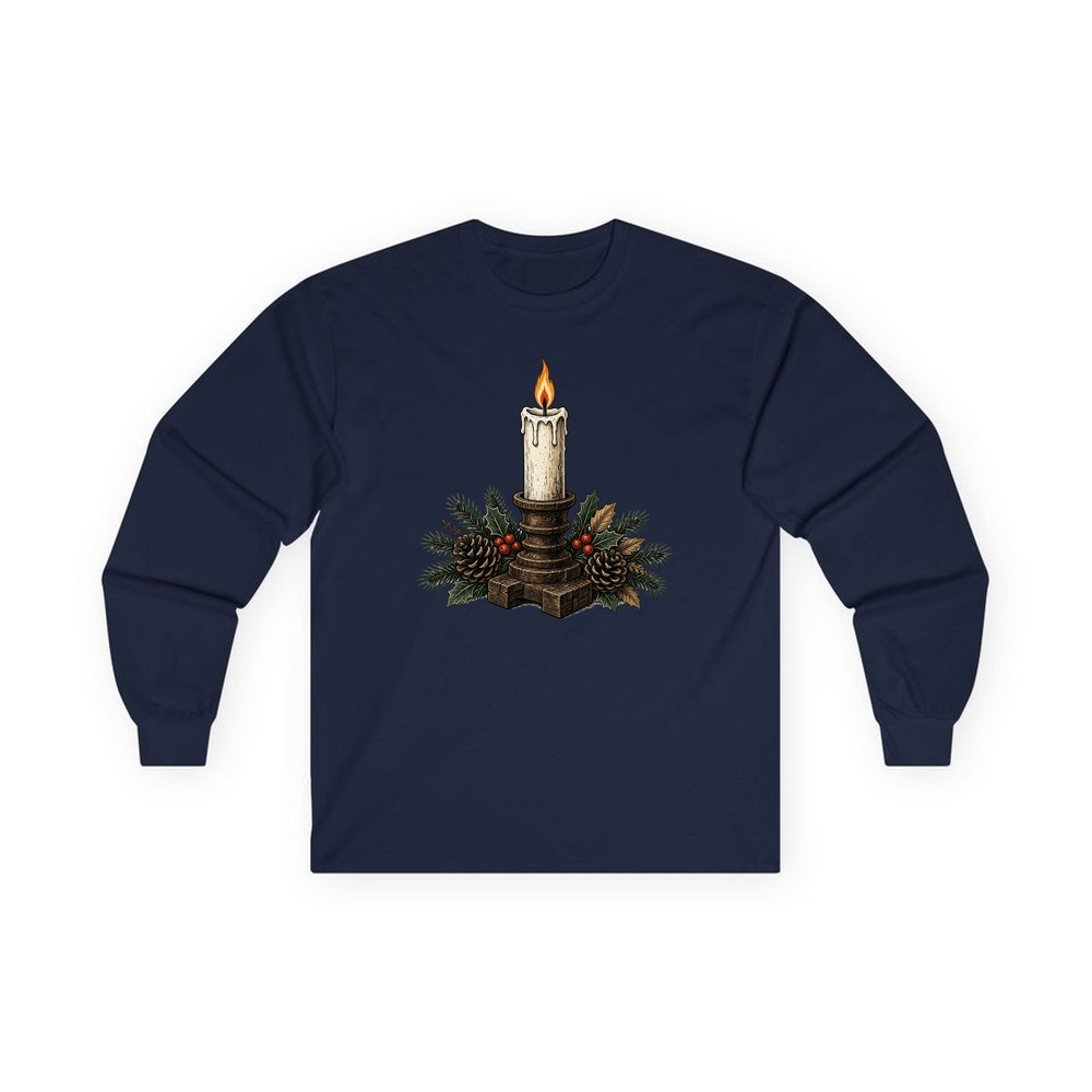 Candle In Wooden Holder personalised long sleeve Christmas T-shirt in navy