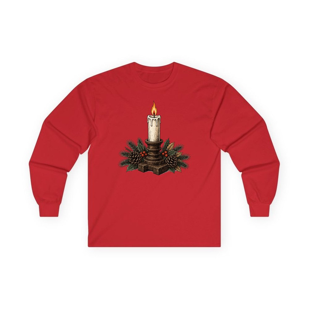 Candle In Wooden Holder personalised long sleeve Christmas T-shirt in red
