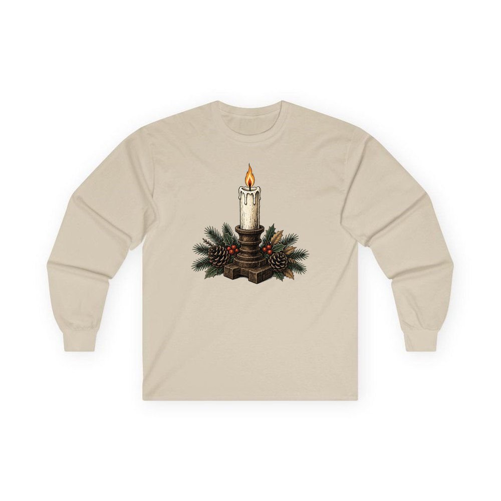 Candle In Wooden Holder personalised long sleeve Christmas T-shirt in sand