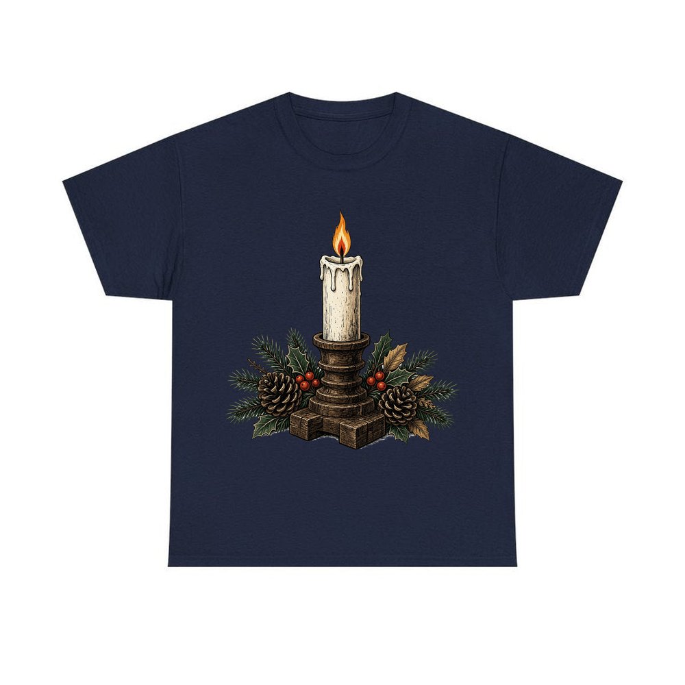 Candle In Wooden Holder personalised Christmas T-shirt in navy