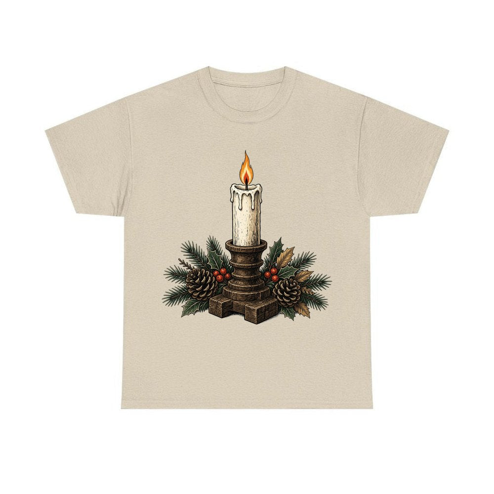 Candle In Wooden Holder personalised Christmas T-shirt in sand