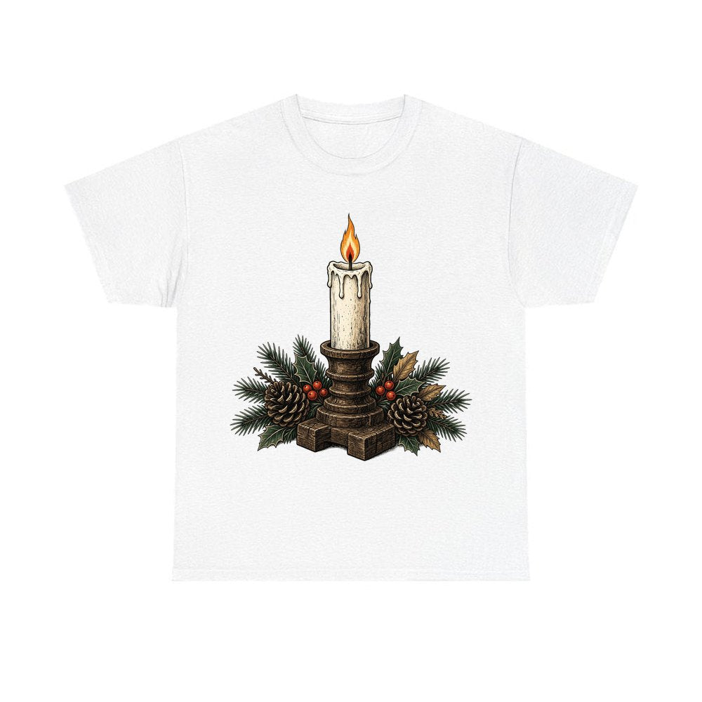 Candle In Wooden Holder personalised Christmas T-shirt in white