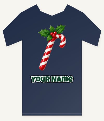 Candy Cane with Holly Personalised Kids Tee and Baby Bodysuit