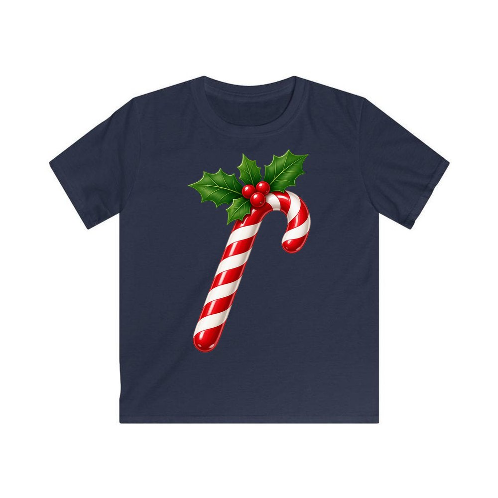 Candy Cane with Holly personalised kids Christmas tee in navy