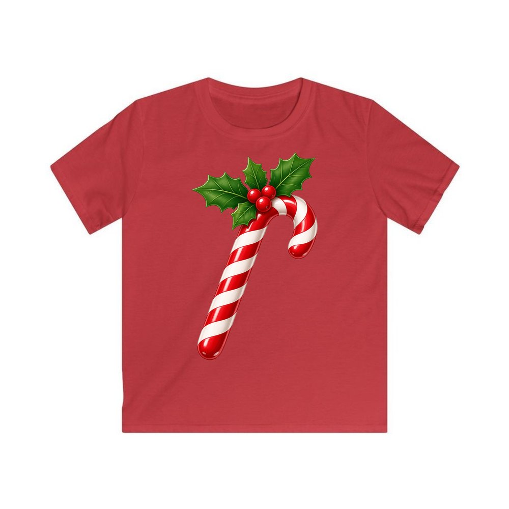 Candy Cane with Holly personalised kids Christmas tee in red