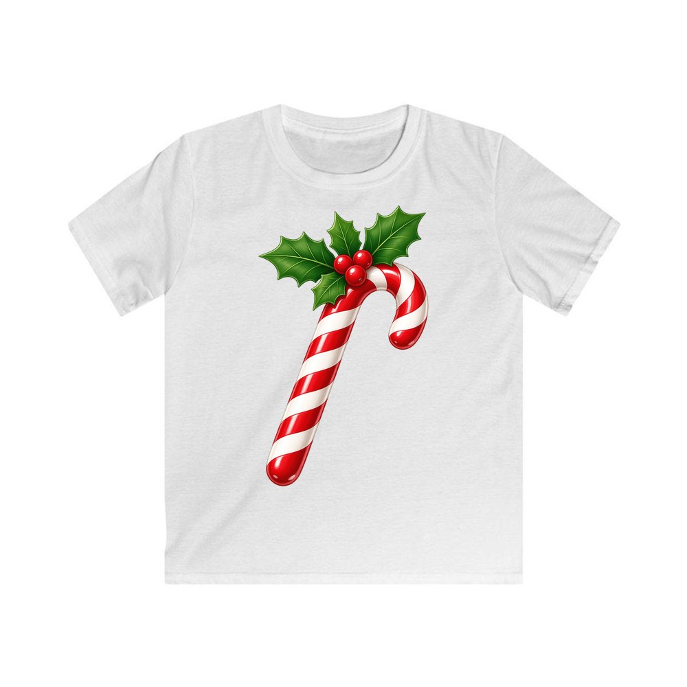 Candy Cane with Holly personalised kids Christmas tee in white