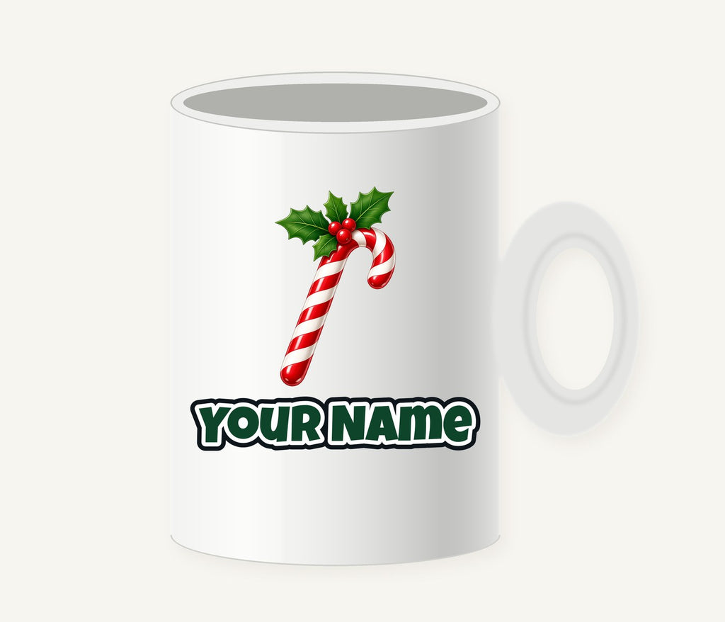 Candy Cane with Holly Personalised Christmas Mug