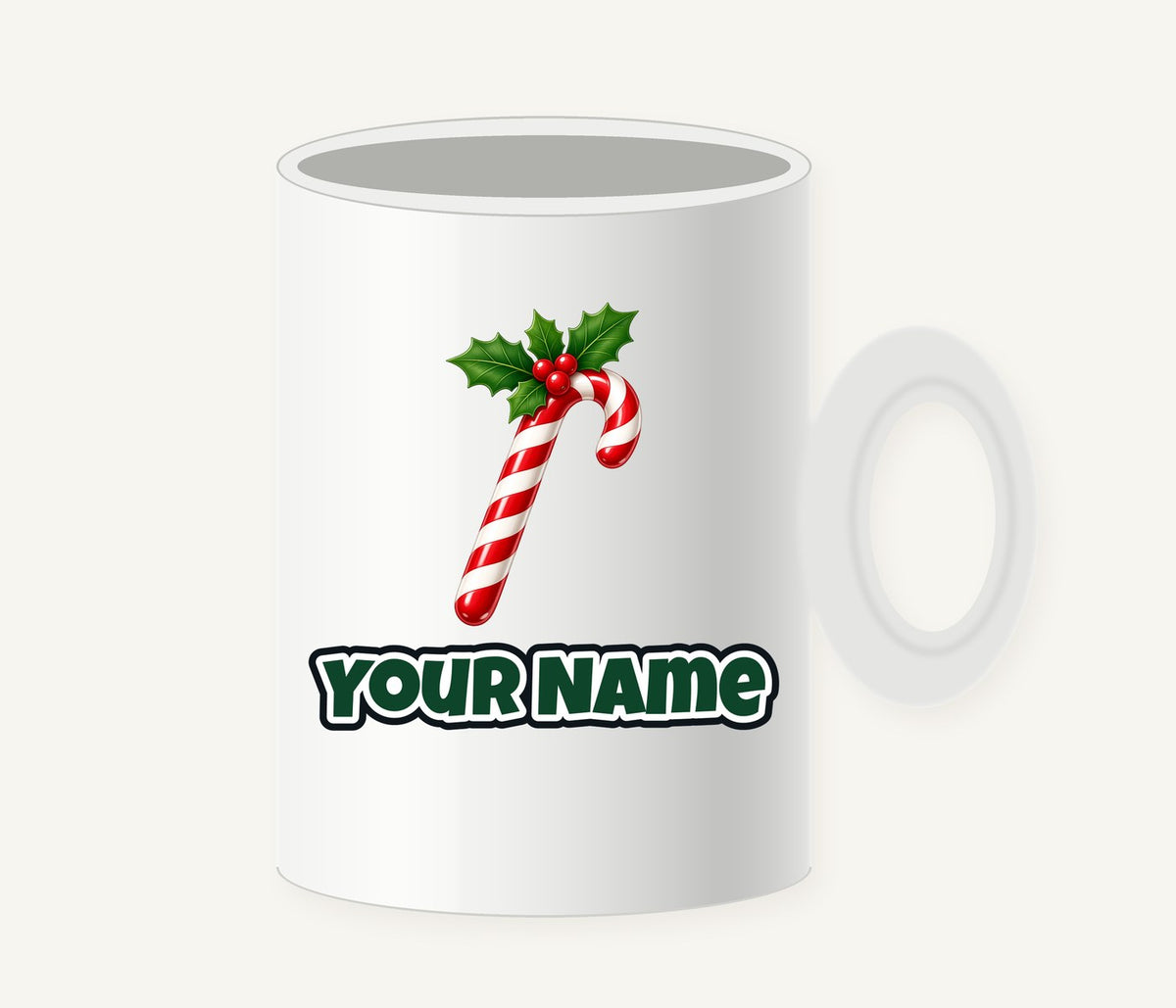 Candy Cane with Holly Personalised Christmas Mug