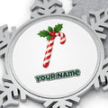 Candy Cane with Holly Personalised Pewter Christmas Ornament