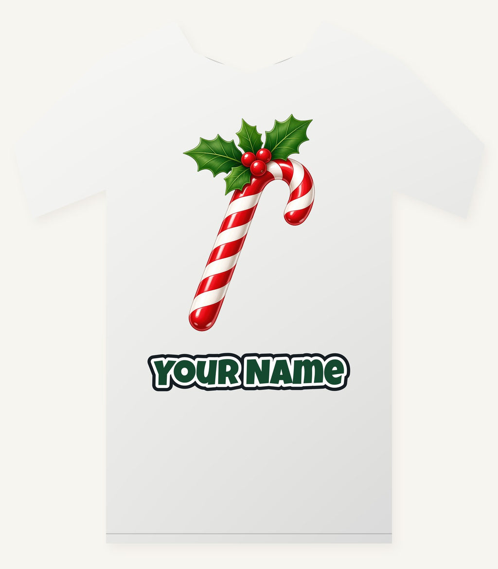 Candy Cane with Holly Personalised Christmas T-Shirt and Hoodie