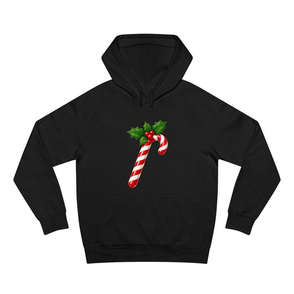 Candy Cane with Holly personalised Christmas hoodie in black
