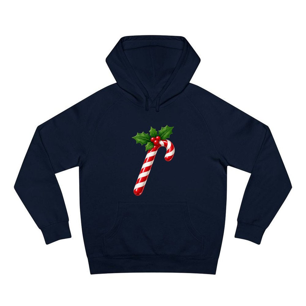 Candy Cane with Holly personalised Christmas hoodie in navy