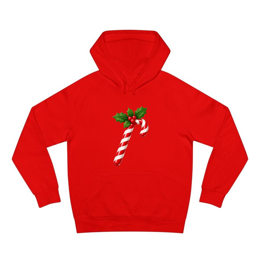 Candy Cane with Holly personalised Christmas hoodie in red