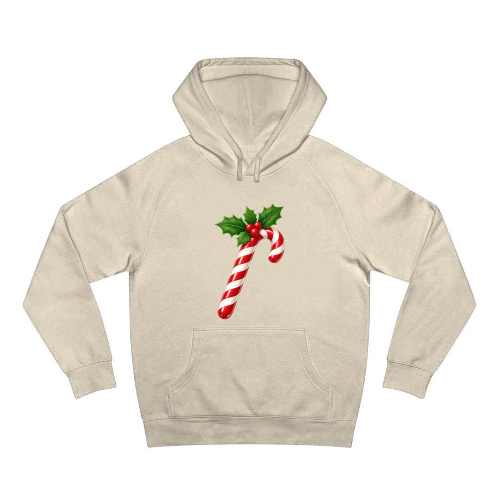 Candy Cane with Holly personalised Christmas hoodie in sand