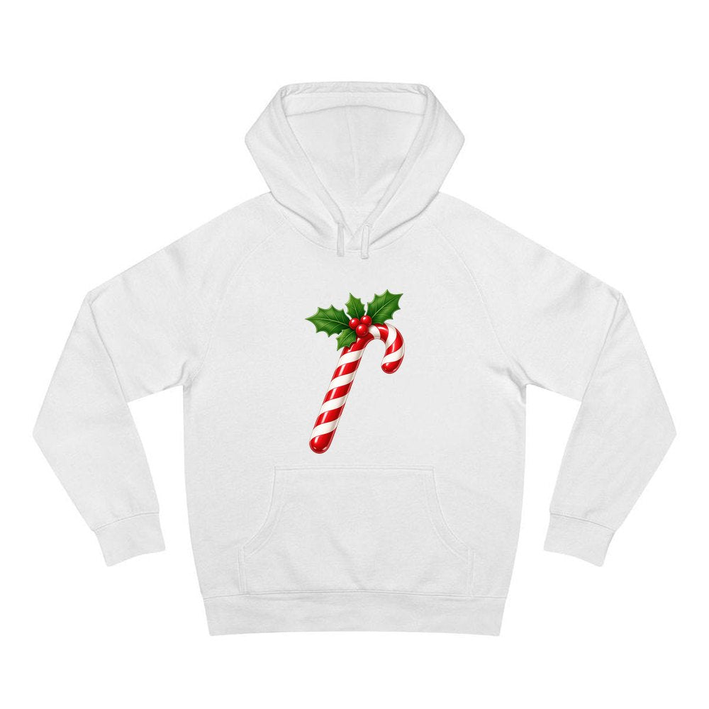 Candy Cane with Holly personalised Christmas hoodie in white