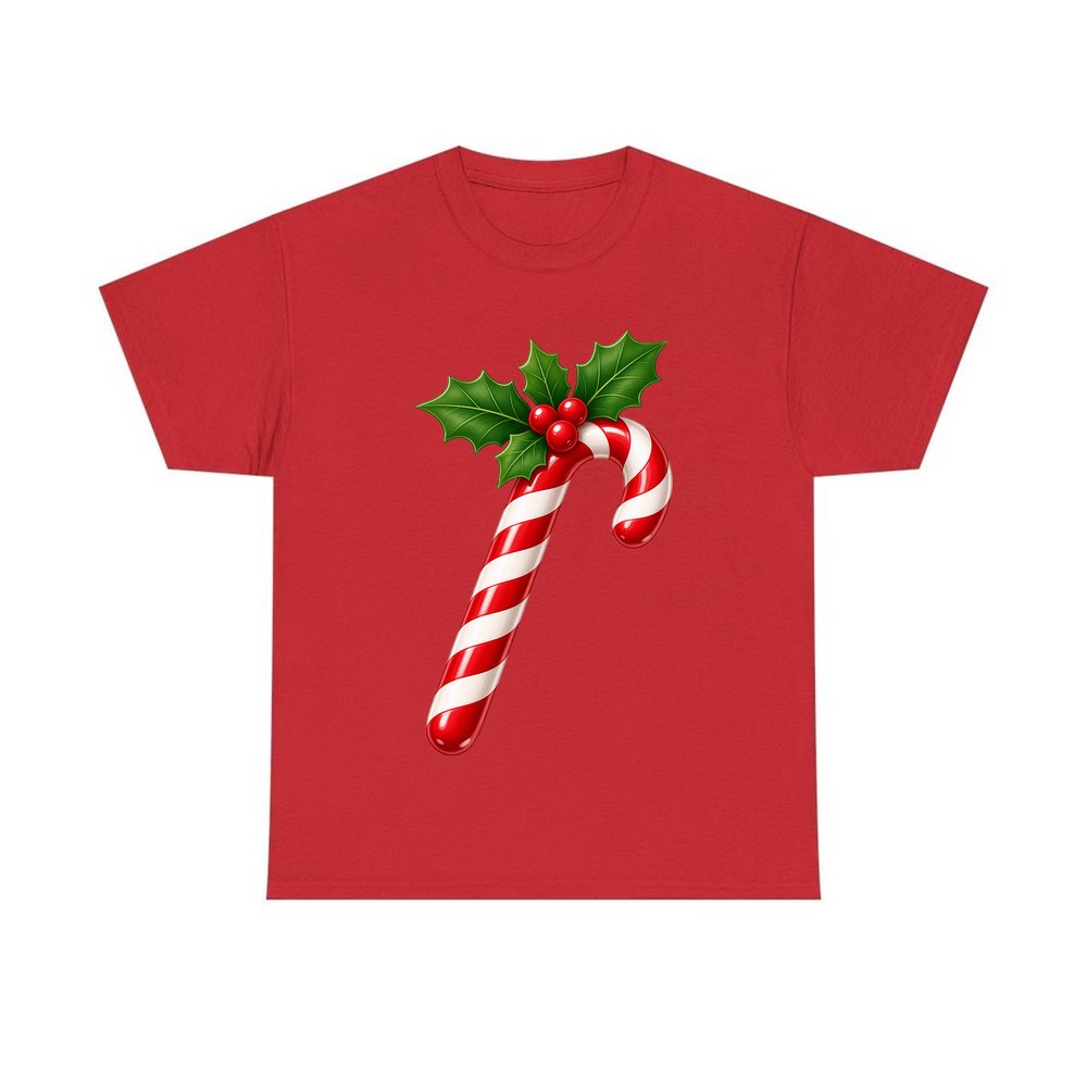 Candy Cane with Holly personalised Christmas T-shirt in red