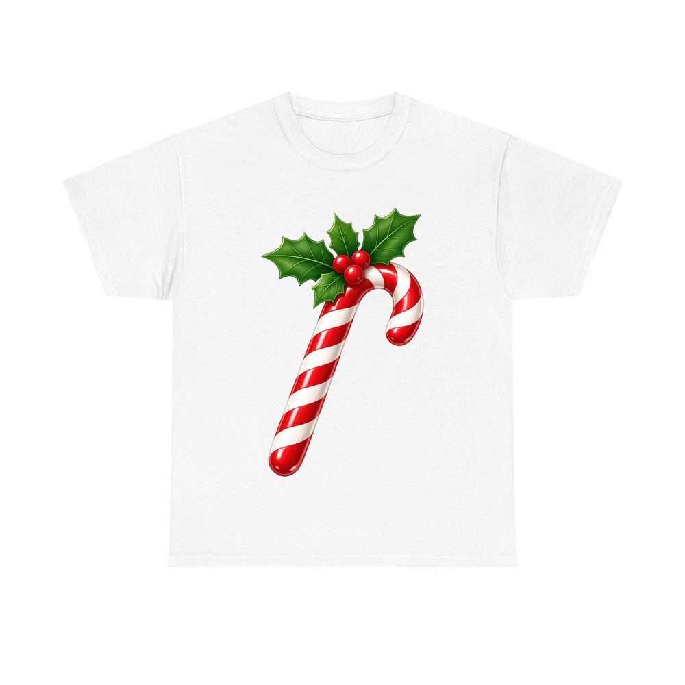 Candy Cane with Holly personalised Christmas T-shirt in white