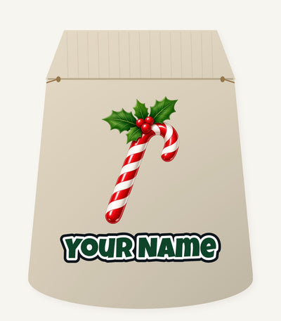 Candy Cane with Holly Personalised Santa Sack