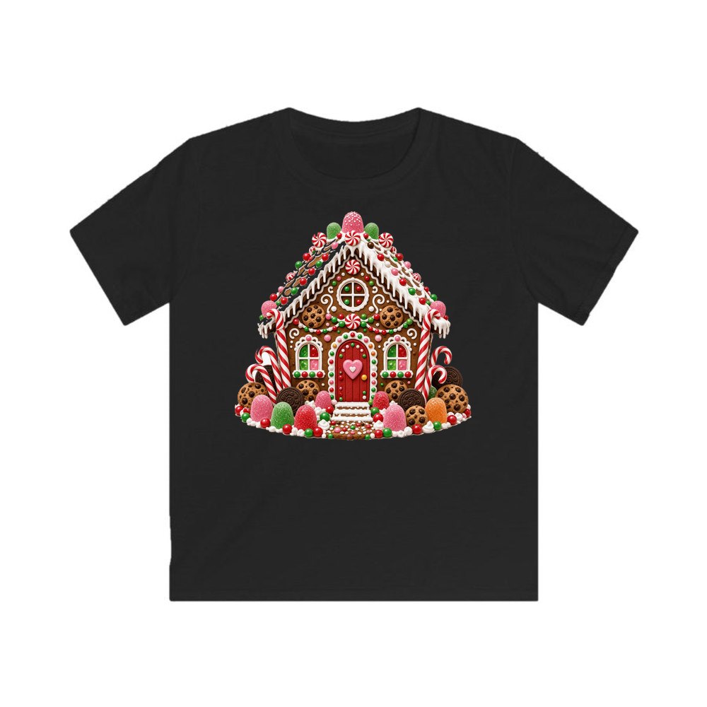 Cookie and Gumdrop Gingerbread House personalised kids Christmas tee in black