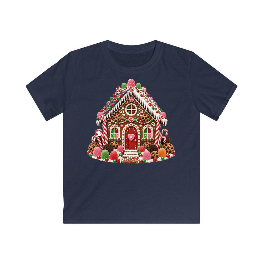 Cookie and Gumdrop Gingerbread House personalised kids Christmas tee in navy