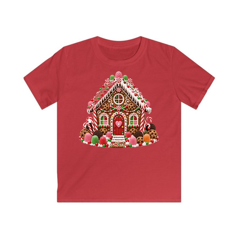 Cookie and Gumdrop Gingerbread House personalised kids Christmas tee in red