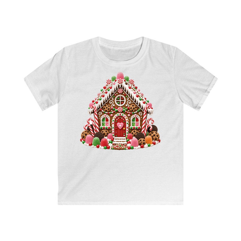 Cookie and Gumdrop Gingerbread House personalised kids Christmas tee in white