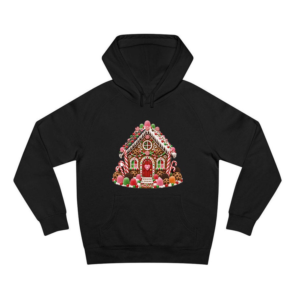 Cookie and Gumdrop Gingerbread House personalised Christmas hoodie in black