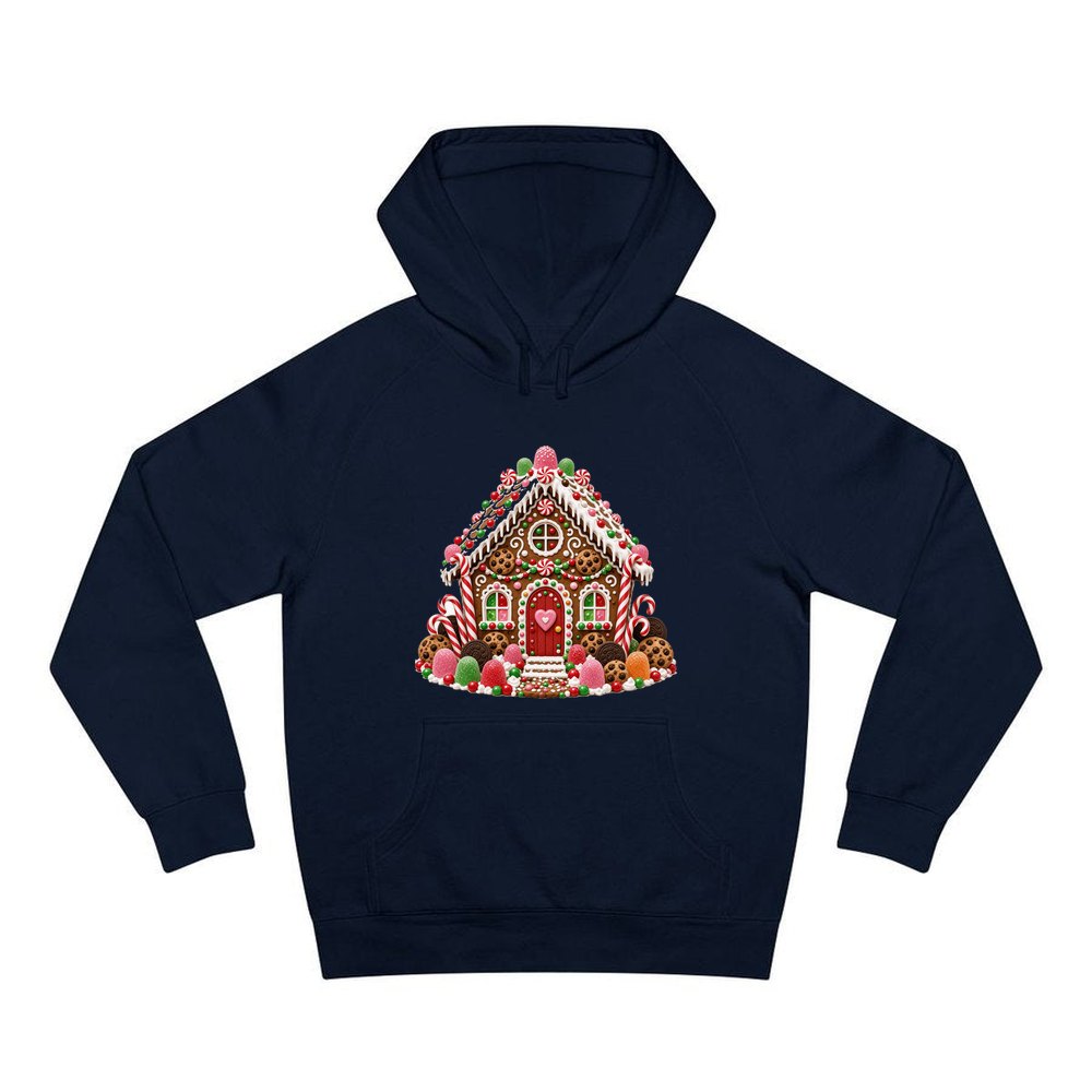 Cookie and Gumdrop Gingerbread House personalised Christmas hoodie in navy