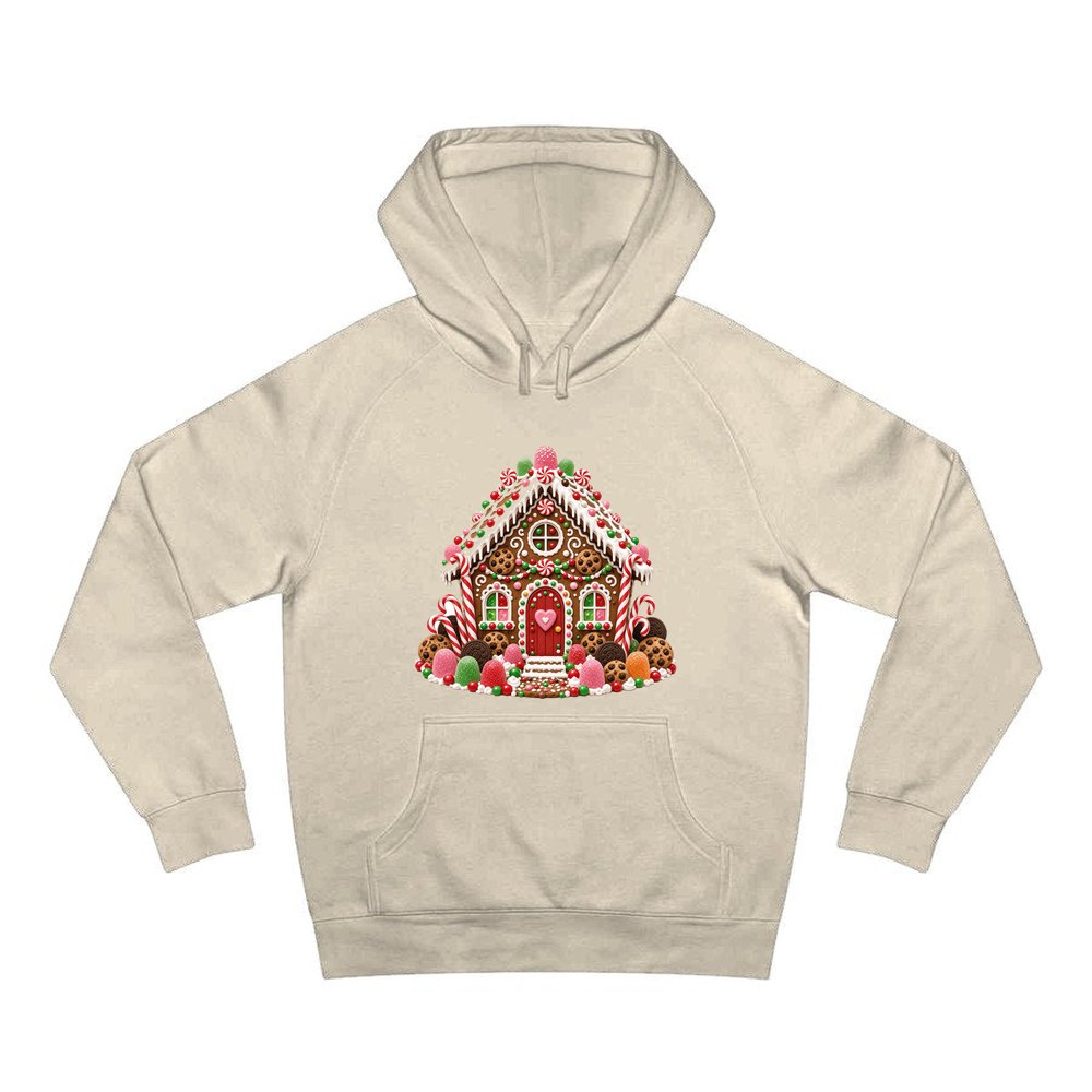 Cookie and Gumdrop Gingerbread House personalised Christmas hoodie in sand