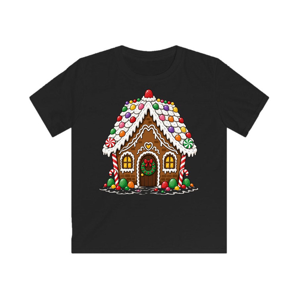 Candy Gingerbread House personalised kids Christmas tee in black