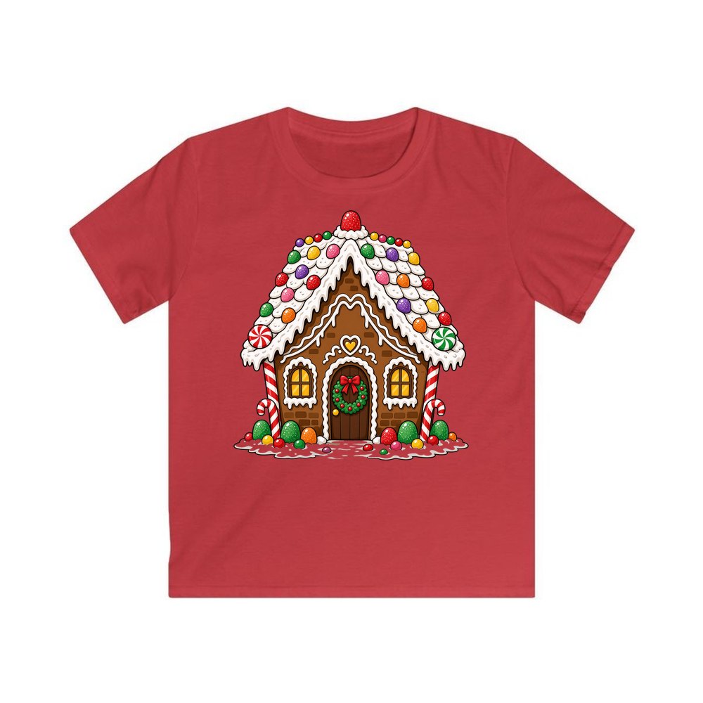 Candy Gingerbread House personalised kids Christmas tee in red