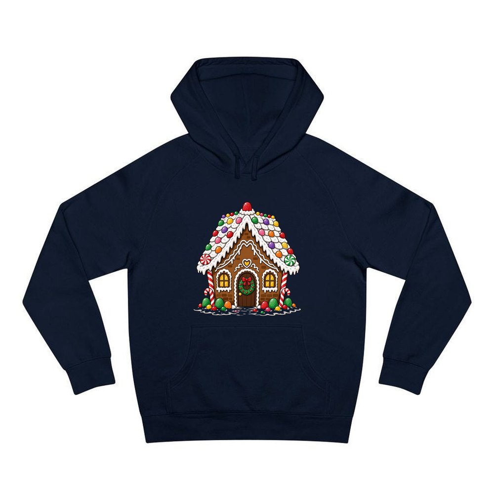 Candy Gingerbread House personalised Christmas hoodie in navy