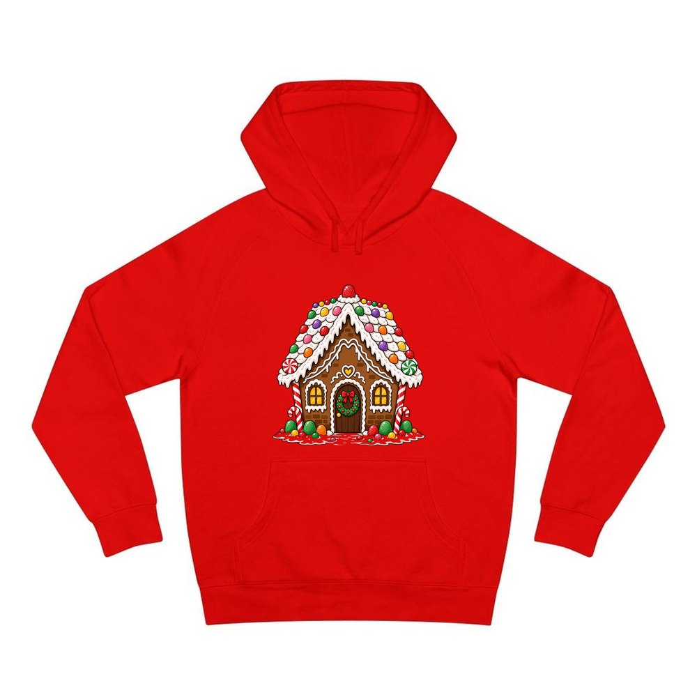 Candy Gingerbread House personalised Christmas hoodie in red