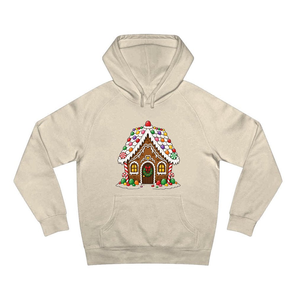 Candy Gingerbread House personalised Christmas hoodie in sand