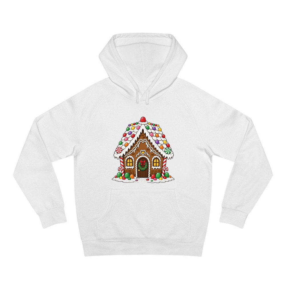 Candy Gingerbread House personalised Christmas hoodie in white