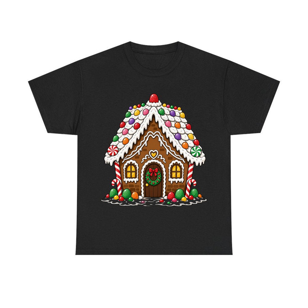 Candy Gingerbread House personalised Christmas T-shirt in black