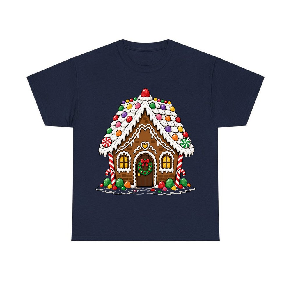 Candy Gingerbread House personalised Christmas T-shirt in navy